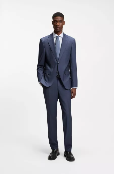 Two-piece regular-fit suit in virgin wool and silk