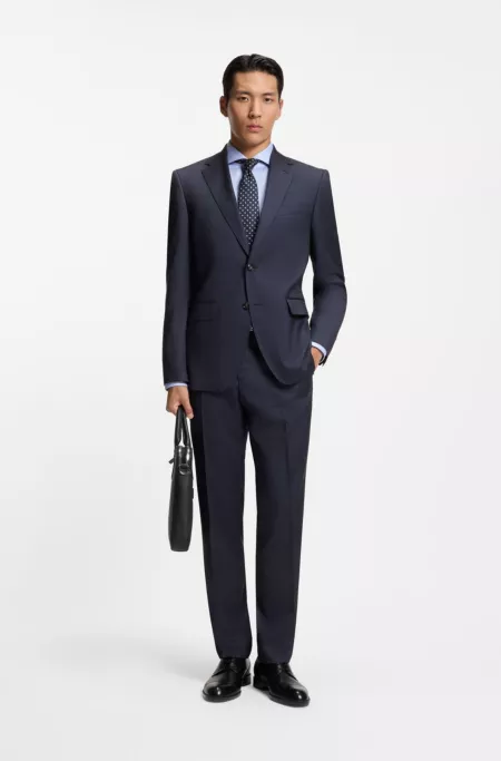 Two-piece regular-fit suit in virgin wool and silk