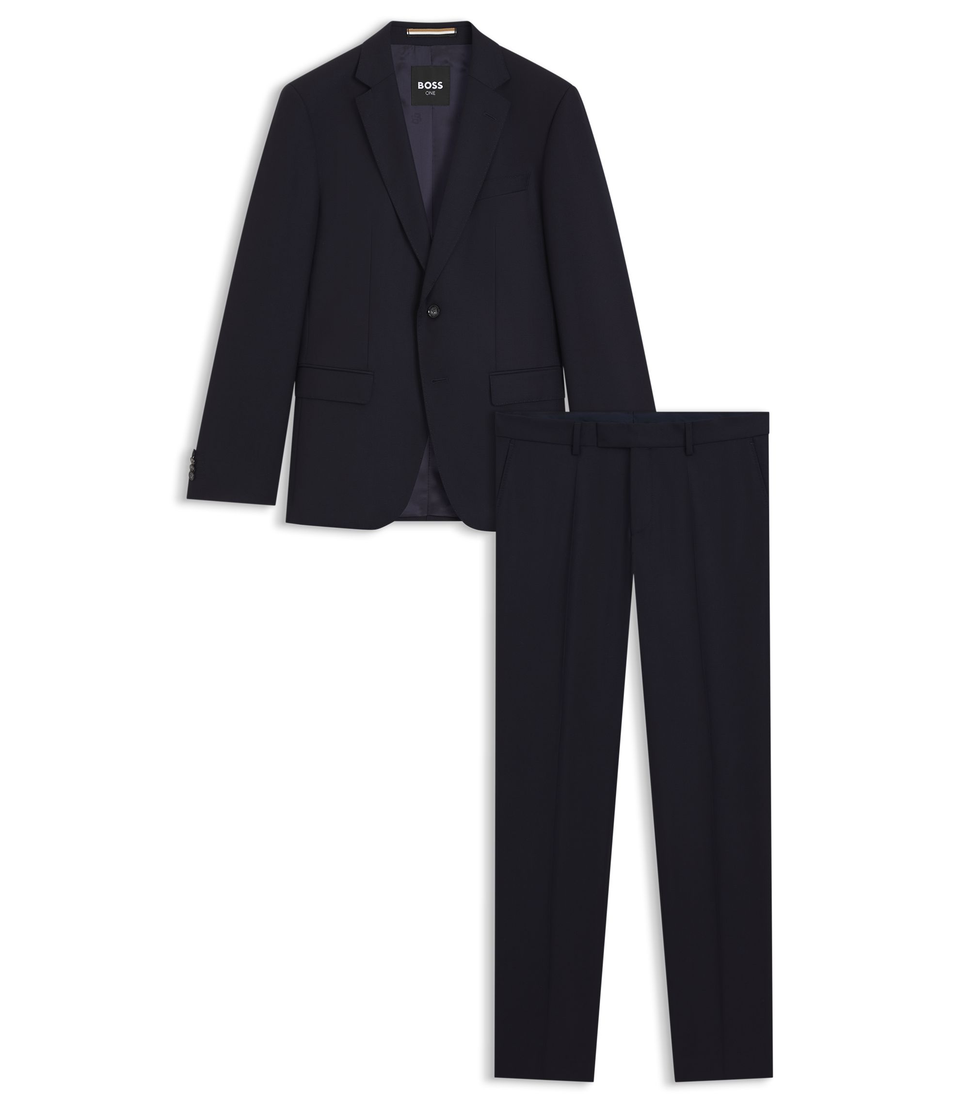 BOSS - Two-piece slim-fit suit in patterned virgin wool - Dark Blue