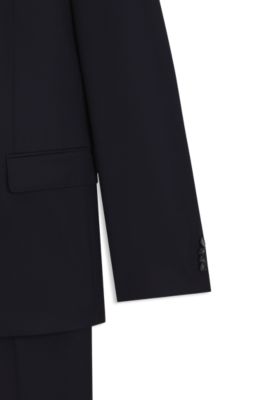 Traje slim fit de dos piezas en lana virgen estampada, Azul oscuro