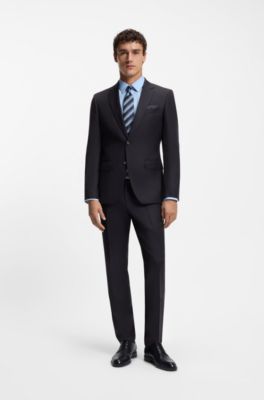 Traje slim fit de dos piezas en lana virgen estampada, Azul oscuro