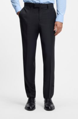 Traje slim fit de dos piezas en lana virgen estampada, Azul oscuro