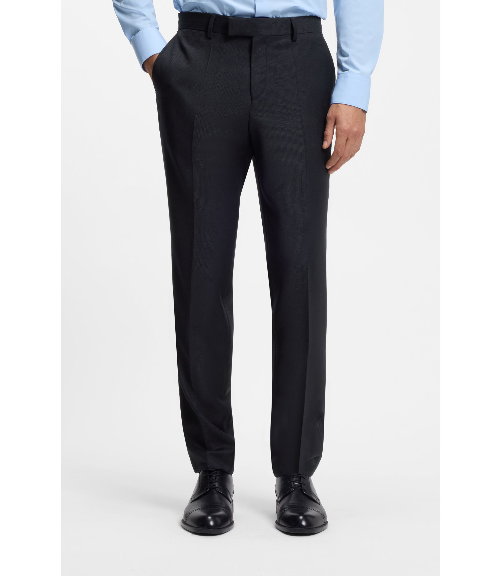 HUGO BOSS ダブルセットスーツ ヴァージンウール 濃紺/EZ88 BOSS - Two-piece slim-fit suit in patterned virgin wool - Dark Blue