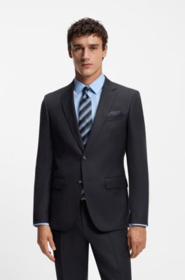 Traje slim fit de dos piezas en lana virgen estampada, Azul oscuro