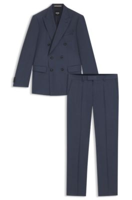 Traje slim fit de dos piezas en lana virgen estampada, Celeste