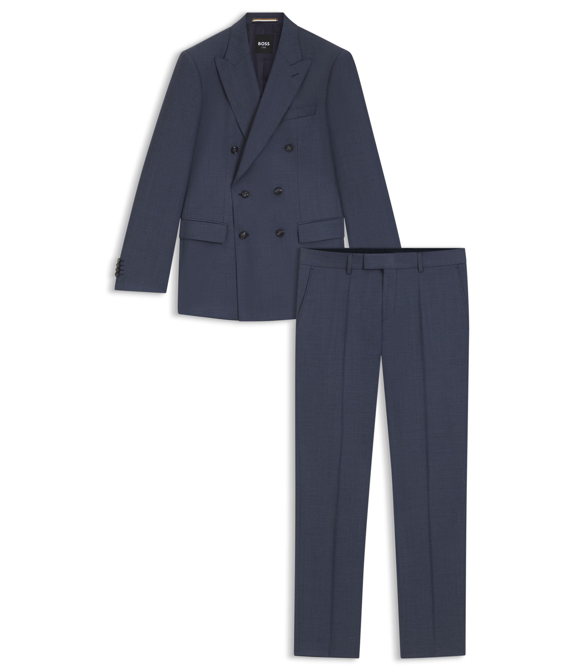 BOSS - Two-piece slim-fit suit in patterned virgin wool - Light Blue