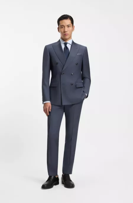 Two-piece slim-fit suit in patterned virgin wool