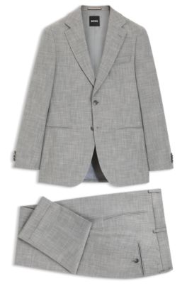Traje slim fit de dos piezas en algod&oacute;n con lana virgen, Plata