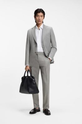 Two-piece slim-fit suit in cotton and virgin wool, Silver