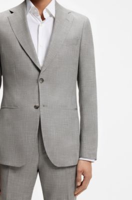 Traje slim fit de dos piezas en algod&oacute;n con lana virgen, Plata