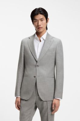 Two-piece slim-fit suit in cotton and virgin wool, Silver