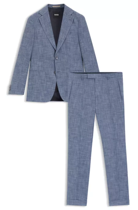 Two-piece slim-fit suit in cotton and virgin wool
