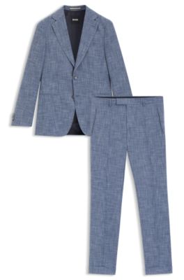 Two-piece slim-fit suit in cotton and virgin wool, Light Blue