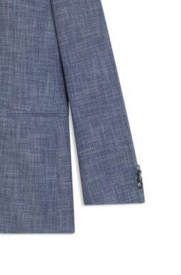 Two-piece slim-fit suit in cotton and virgin wool, Light Blue