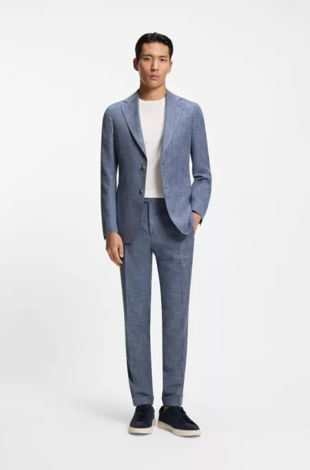 Two-piece slim-fit suit in cotton and virgin wool