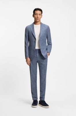 Two-piece slim-fit suit in cotton and virgin wool, Light Blue