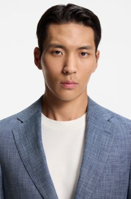 Two-piece slim-fit suit in cotton and virgin wool, Light Blue