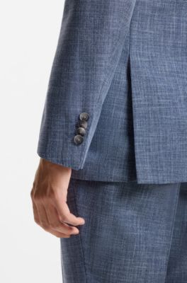 Traje slim fit de dos piezas en algod&oacute;n con lana virgen, Celeste