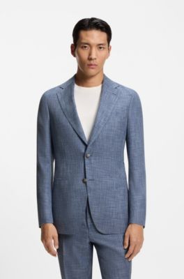 Traje slim fit de dos piezas en algod&oacute;n con lana virgen, Celeste