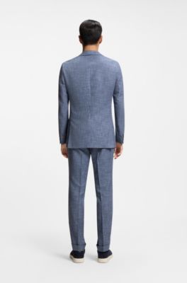 Two-piece slim-fit suit in cotton and virgin wool, Light Blue