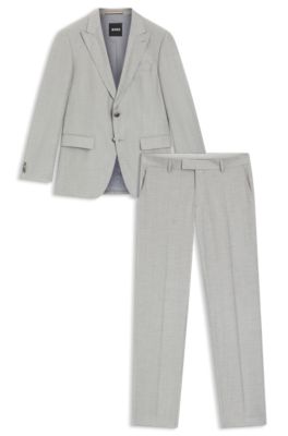 Traje slim fit de dos piezas en mezcla de lana, Plata
