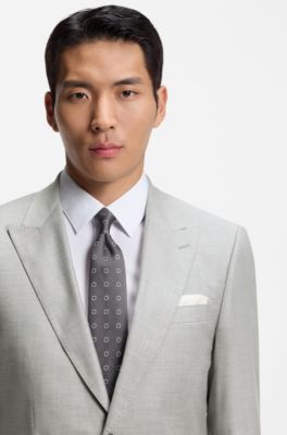 Traje slim fit de dos piezas en mezcla de lana, Plata