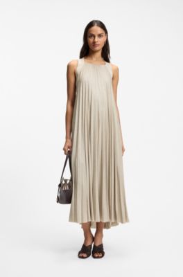 Pliss&eacute;-pleat dress with halterneck, Light Beige