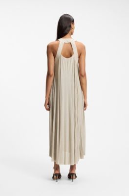 Pliss&eacute;-pleat dress with halterneck, Light Beige