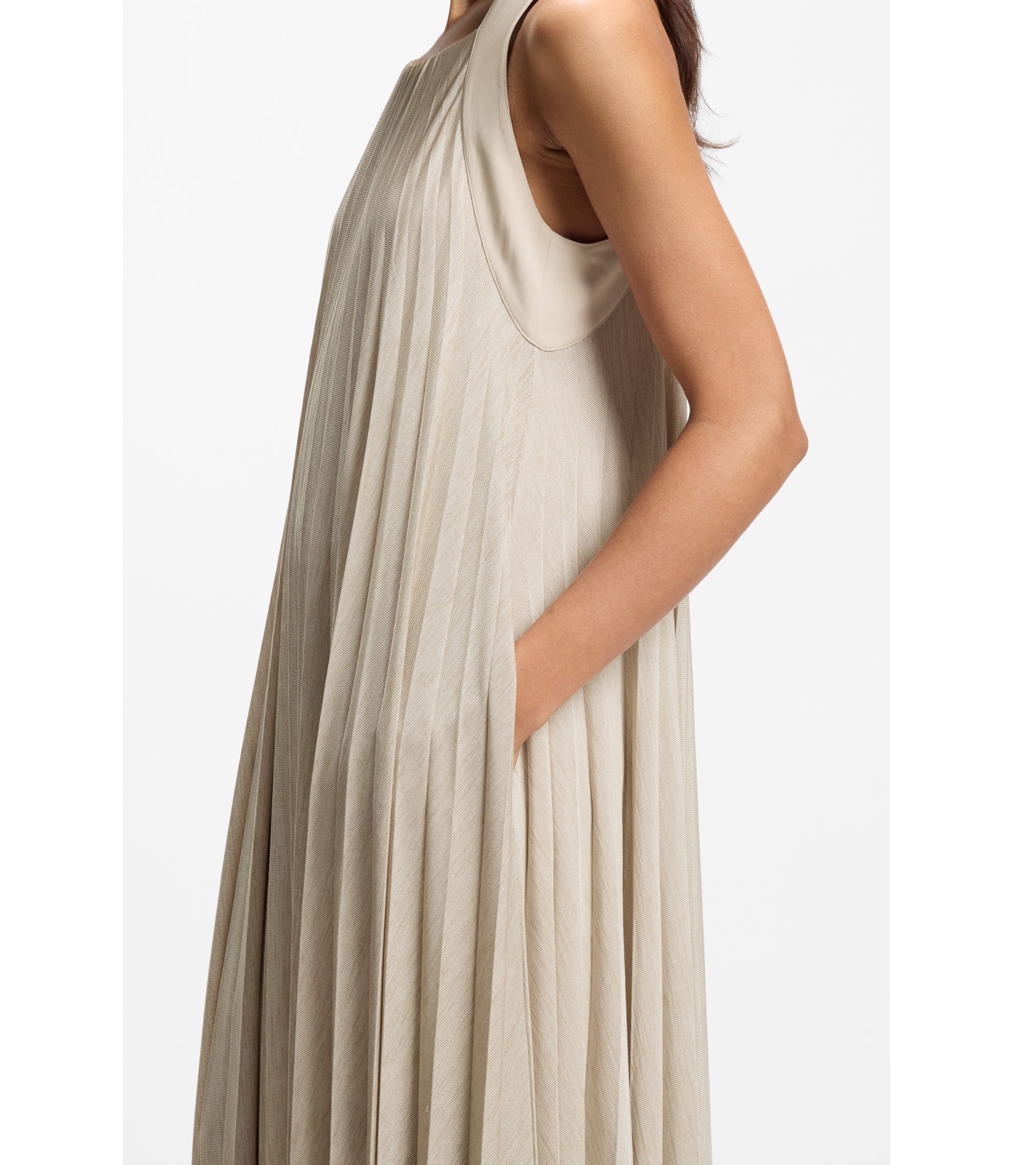 BOSS - Pliss-pleat dress with halterneck - Light Beige