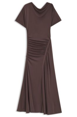 Vestido slim fit con detalles fruncidos, Marr&oacute;n oscuro