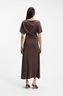 Vestido slim fit con detalles fruncidos, Marr&oacute;n oscuro