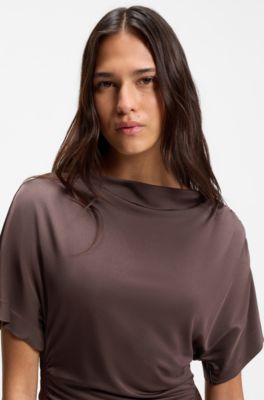 Vestido slim fit con detalles fruncidos, Marr&oacute;n oscuro
