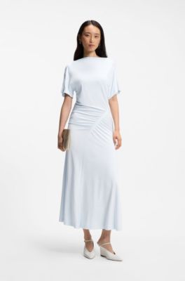 Gathered-detail dress in a slim fit, Light Blue