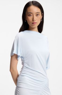 Gathered-detail dress in a slim fit, Light Blue
