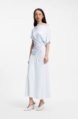 Vestido slim fit con detalles fruncidos, Celeste