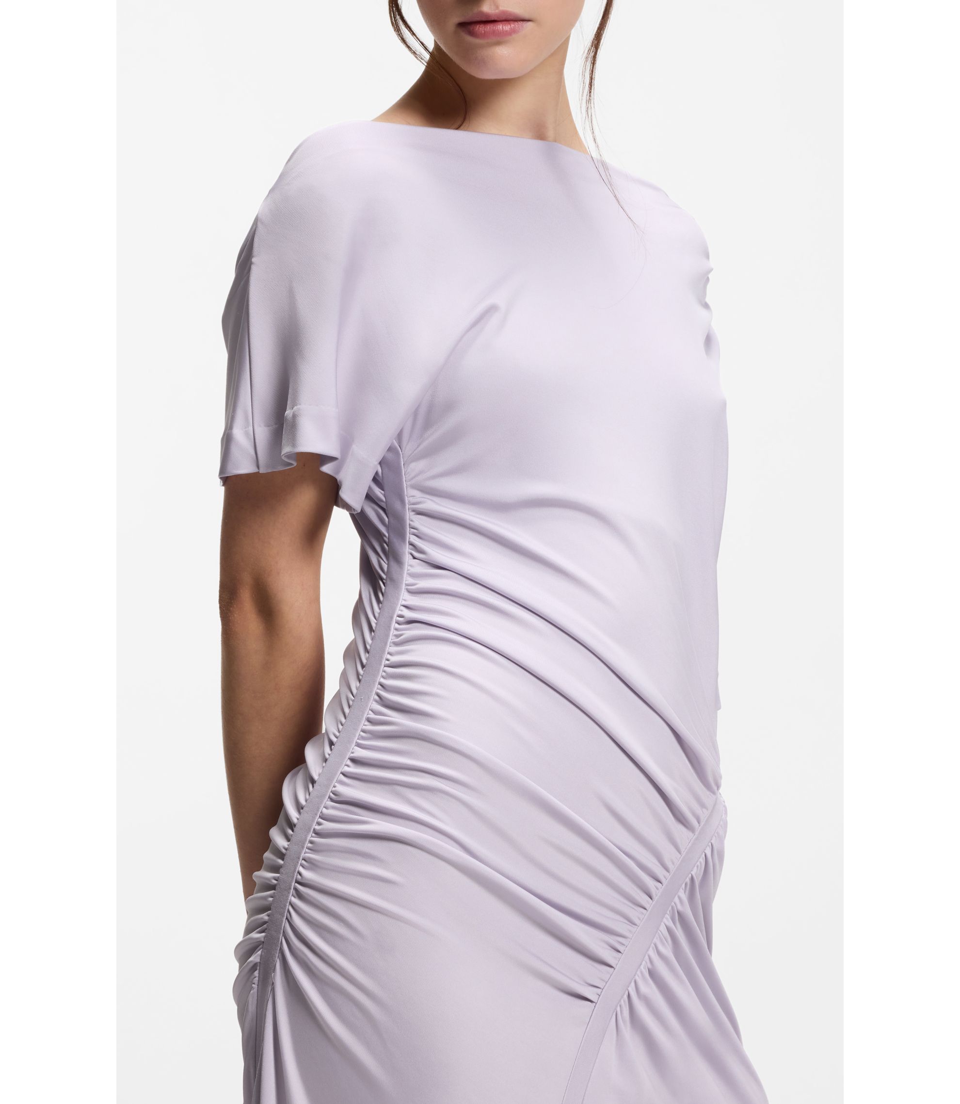BOSS - Gathered-detail dress in a slim fit - Light Purple