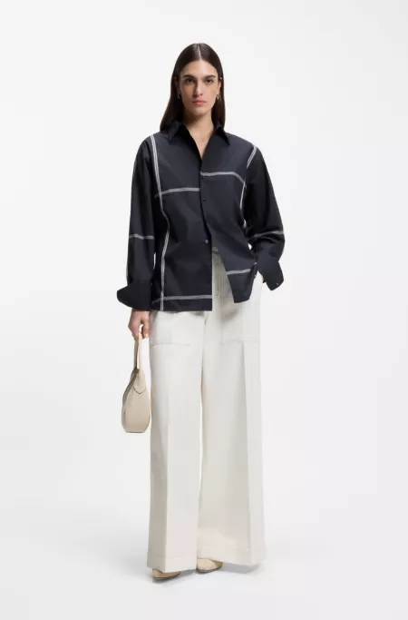 Checked relaxed-fit blouse in cotton canvas