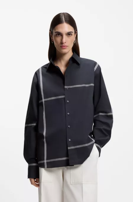 Checked relaxed-fit blouse in cotton canvas
