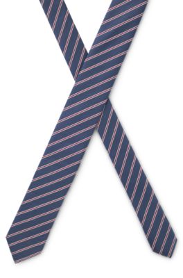 Diagonal-stripe tie in silk, Light Blue