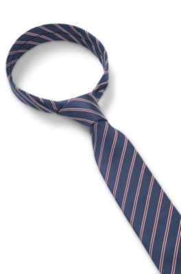 Diagonal-stripe tie in silk, Light Blue