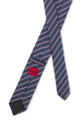 Diagonal-stripe tie in silk, Light Blue