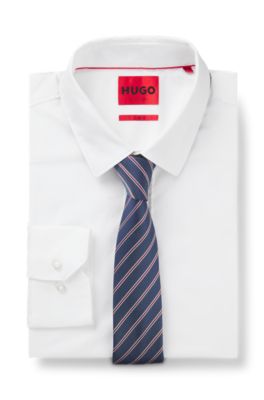 Diagonal-stripe tie in silk, Light Blue