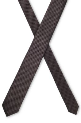 Jacquard-pattern tie in silk, Light Brown