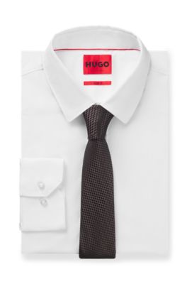 Corbata de seda con motivo de jacquard, Marr&oacute;n claro