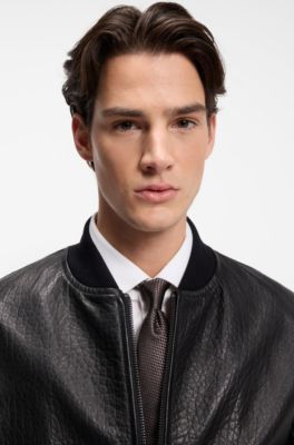 Jacquard-pattern tie in silk, Light Brown