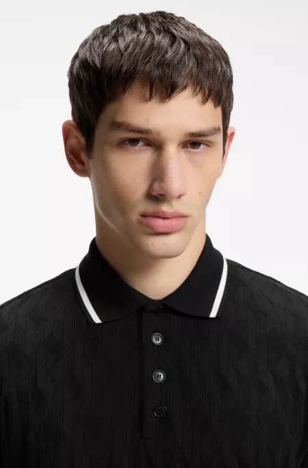 Stripe-collar polo shirt in cotton jacquard