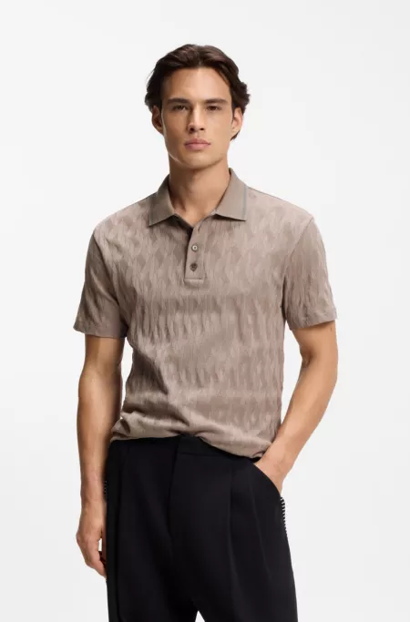 Stripe-collar polo shirt in cotton jacquard