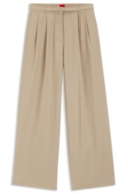 Pantalon &agrave; la coupe droite avec cha&icirc;ne mousqueton ton or, Brun chin&eacute;