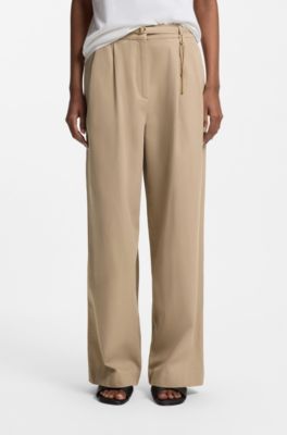 Pantalones straight fit con cadena de mosquet&oacute;n dorada, Marr&oacute;n claro