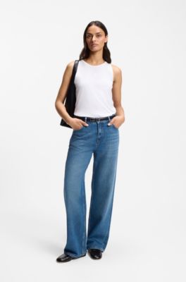 Slim-fit tank top in cotton, modal, and silk, White